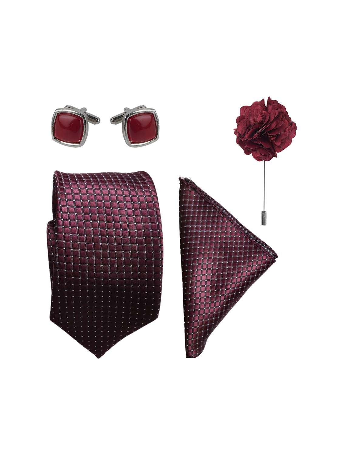maroon tie cufflinks pocket square set