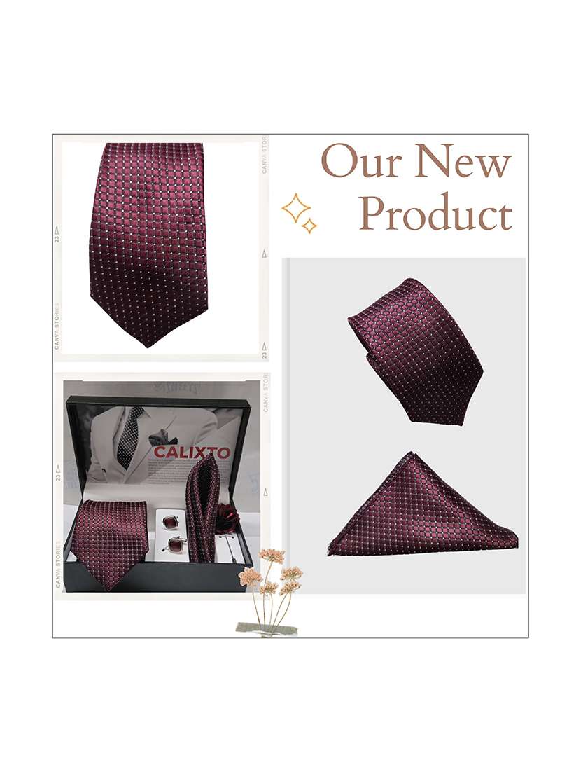 maroon tie cufflinks pocket square set - 21980294 - Standard Image - 2