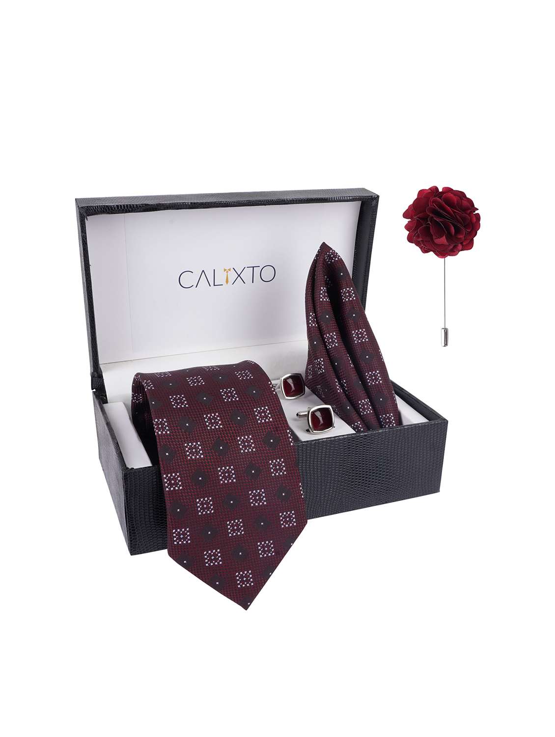necktie gift set with pocket square cufflinks & brooch pin tie for men - 21980298 - Standard Image - 2