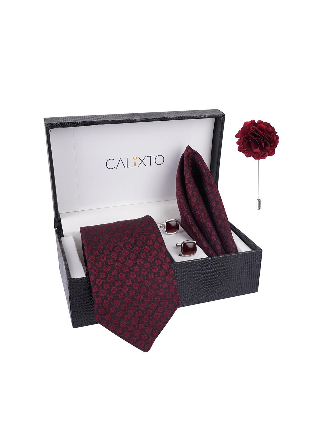 necktie gift set with pocket square cufflinks & brooch pin tie for men - 21980325 - Standard Image - 2
