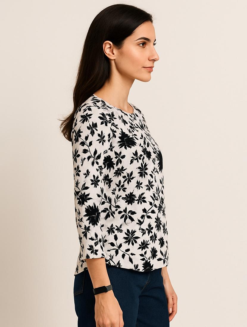 women floral three quarter sleeve a-line kurti - 21980354 - Standard Image - 2