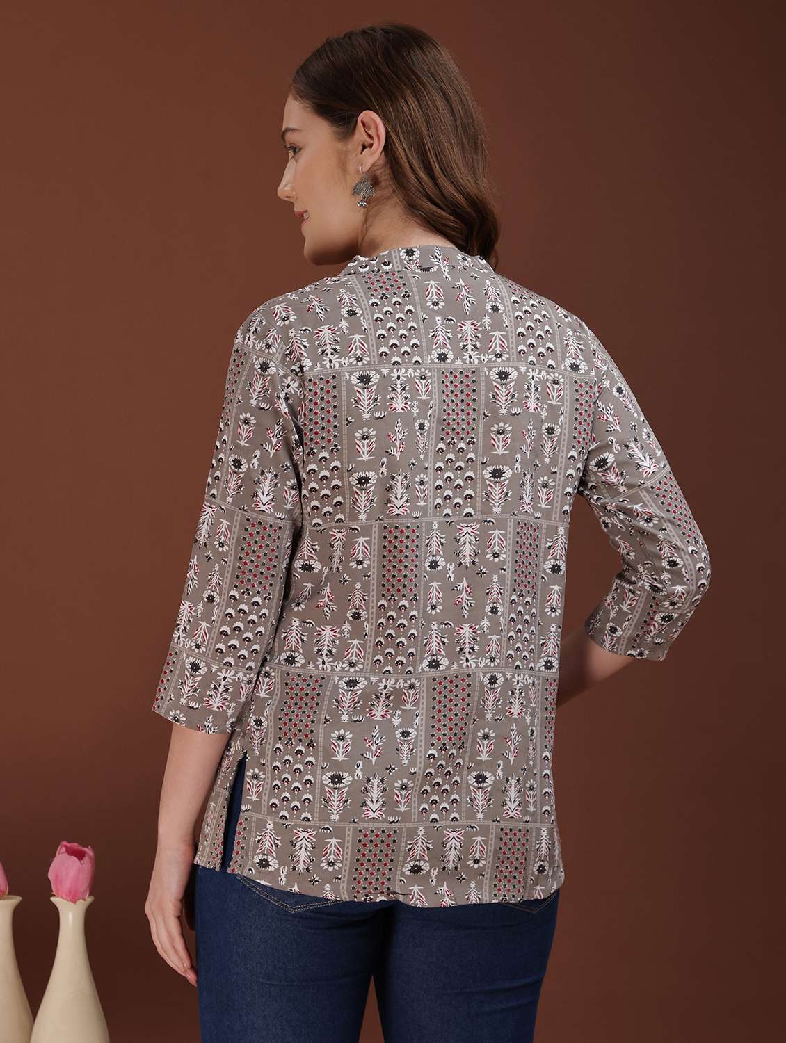 women printed three quarter sleeve straight kurti - 21980355 -  Standard Image - 2