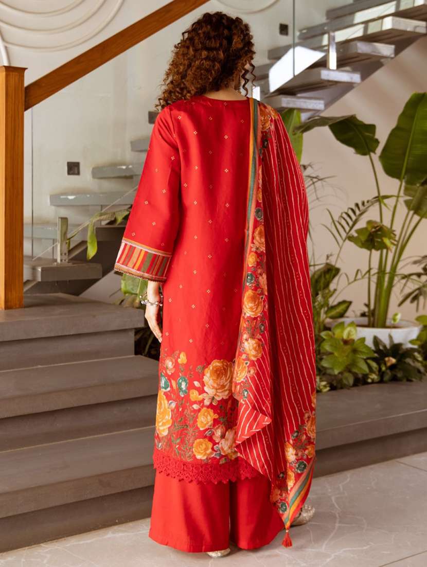 women three quarter sleeve kurta palazzo with dupatta set - 21980370 - Standard Image - 2