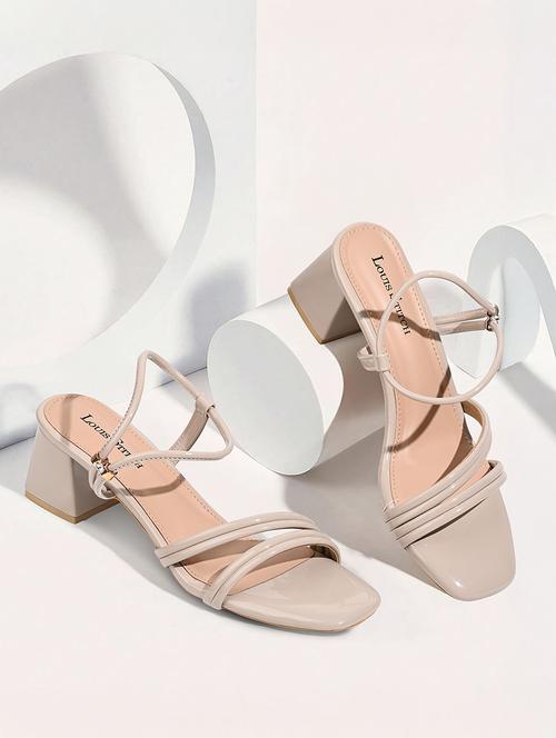 women beige solid back strap block heels - 21980376 -  Standard Image - 0