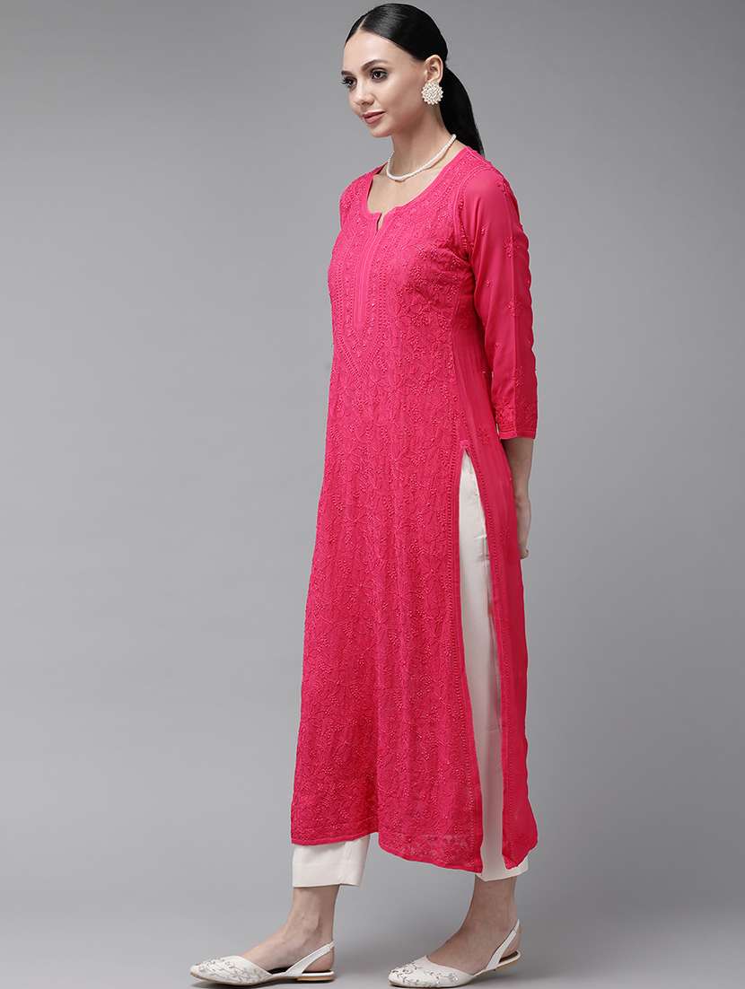 women chikankari long sleeve straight kurta - 21980382 -  Standard Image - 2