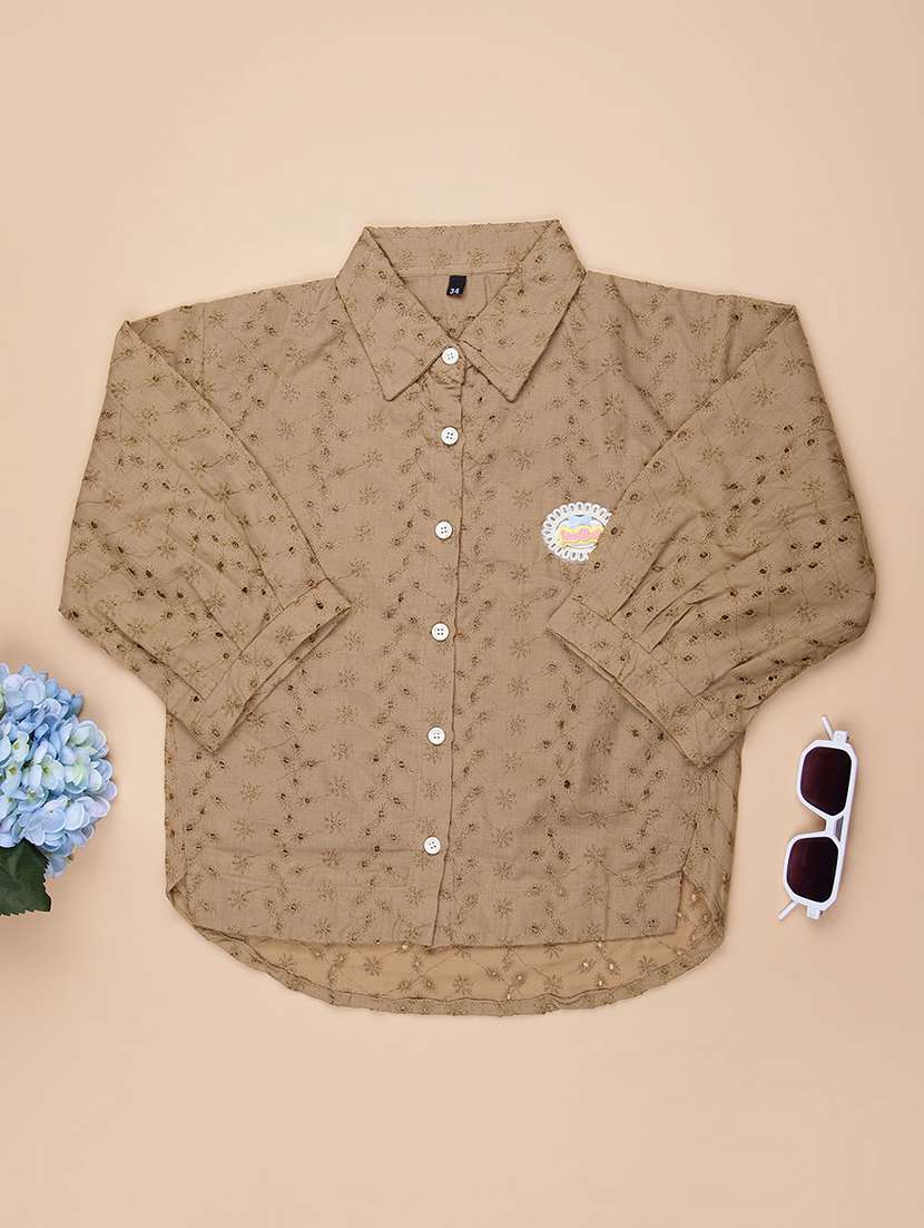 girls self designed collared puff sleeve top