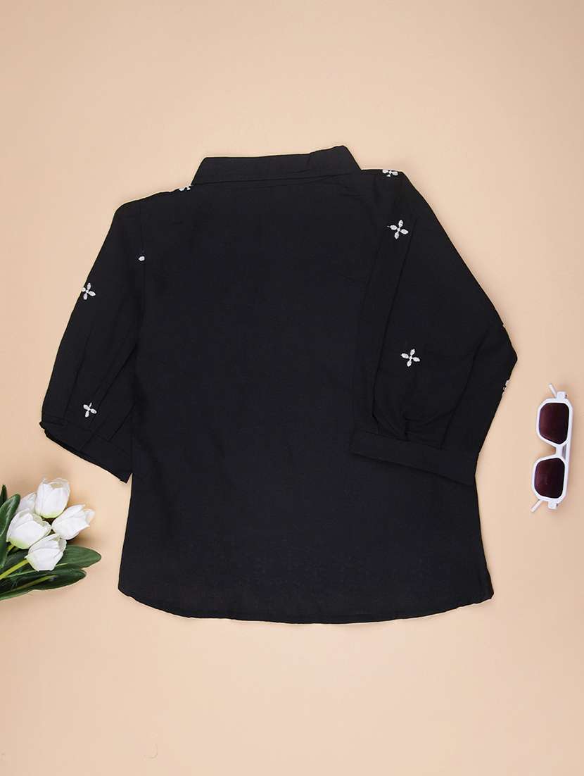 girls embroidered collared puff sleeve top - 21980541 -  Standard Image - 2