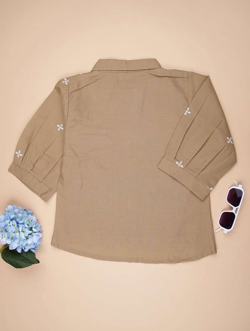 girls self designed collared puff sleeve top - 21980545 -  Standard Image - 2