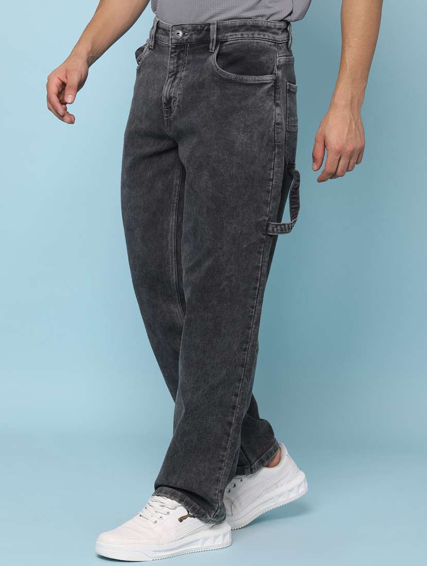 men plain mid rise full length straight jeans