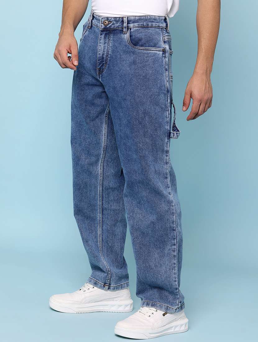 men plain mid rise full length straight jeans