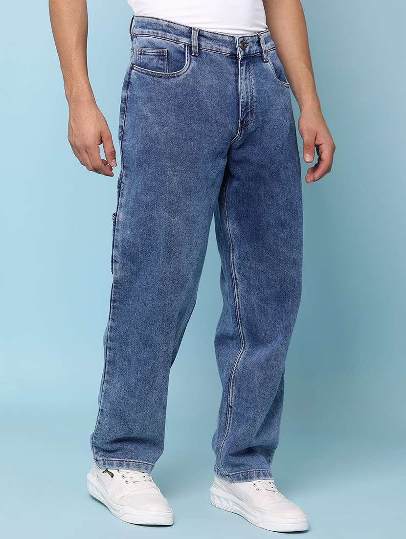 Men Plain Mid Rise Full Length Straight Jeans - 21980797 -  Standard Image - 2