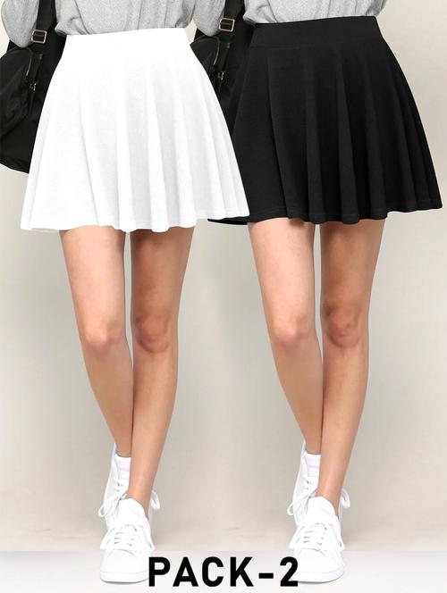 women pack of 2 solid high rise skater skirt - 21980873 -  Standard Image - 0