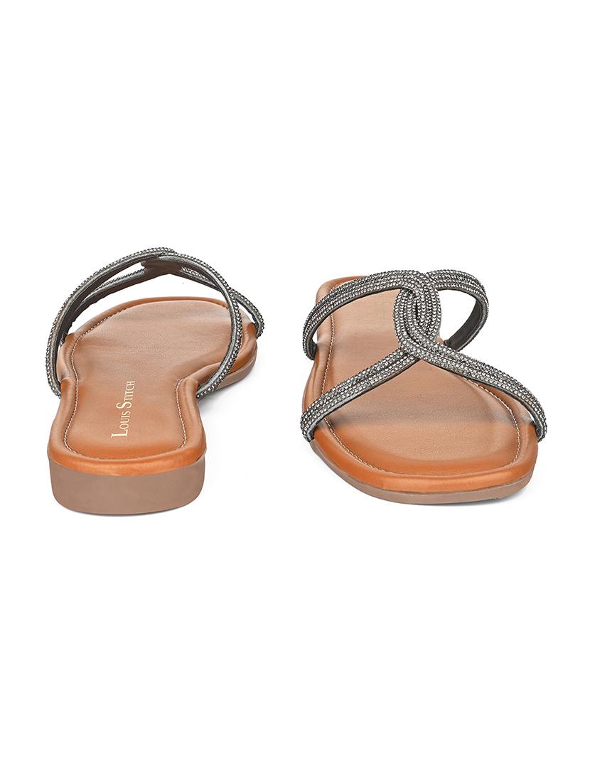 women tan embellished slip on flats - 21980898 - Standard Image - 2