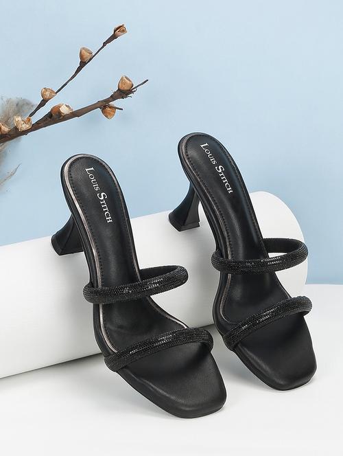 women black solid slip on heels - 21980907 -  Standard Image - 0
