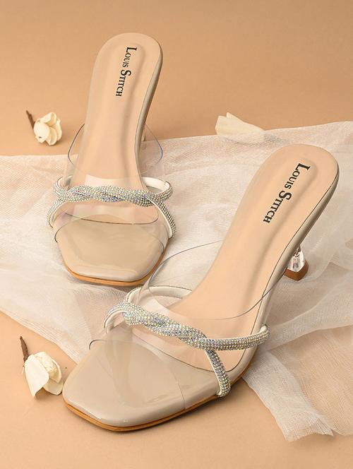 women nude embellished slip on heels - 21980917 - Standard Image - 0