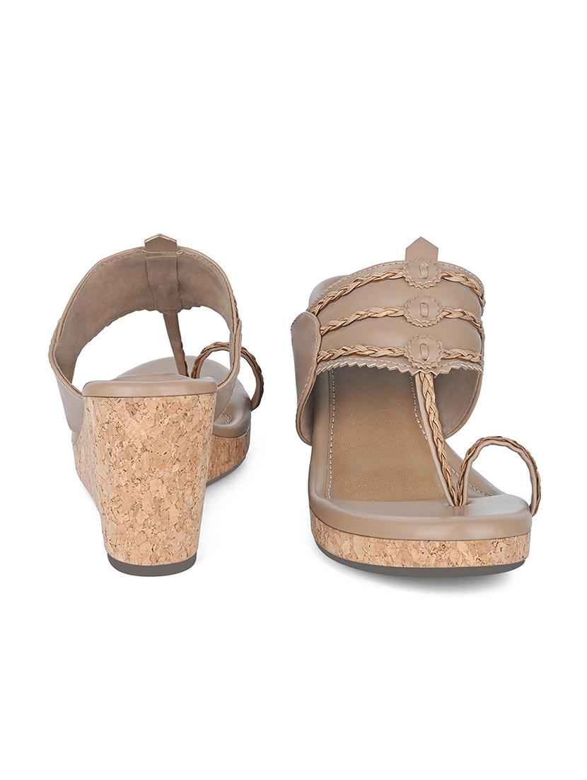 women beige solid slip on wedge - 21980925 - Standard Image - 2