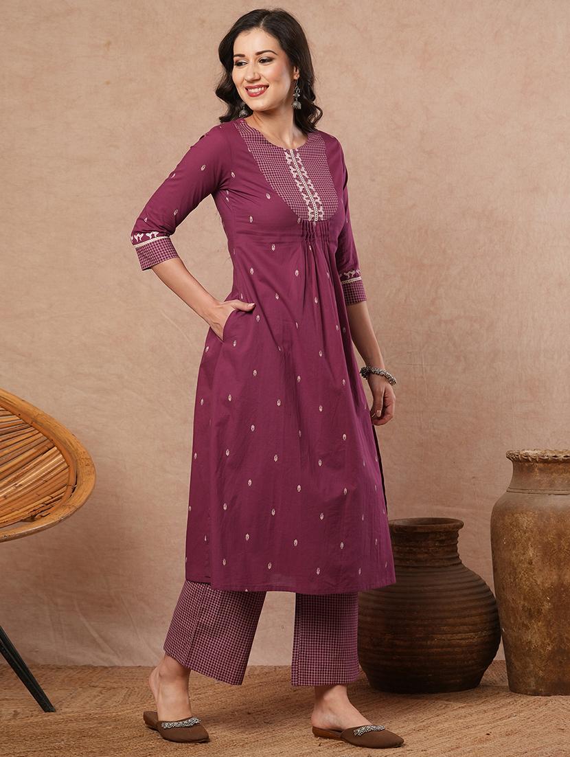 women self designed round neck a-line kurta with pocket - 21980938 - Standard Image - 2