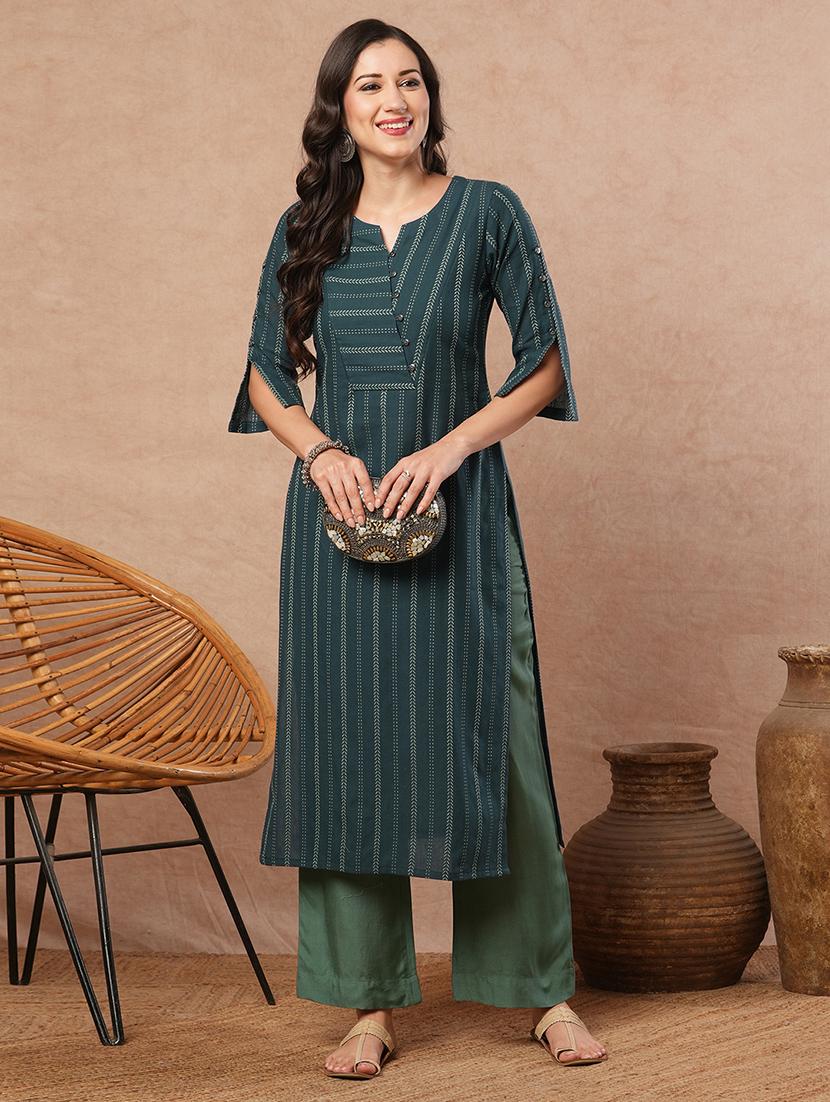 women printed notch neck straight kurta - 21980942 - Standard Image - 2