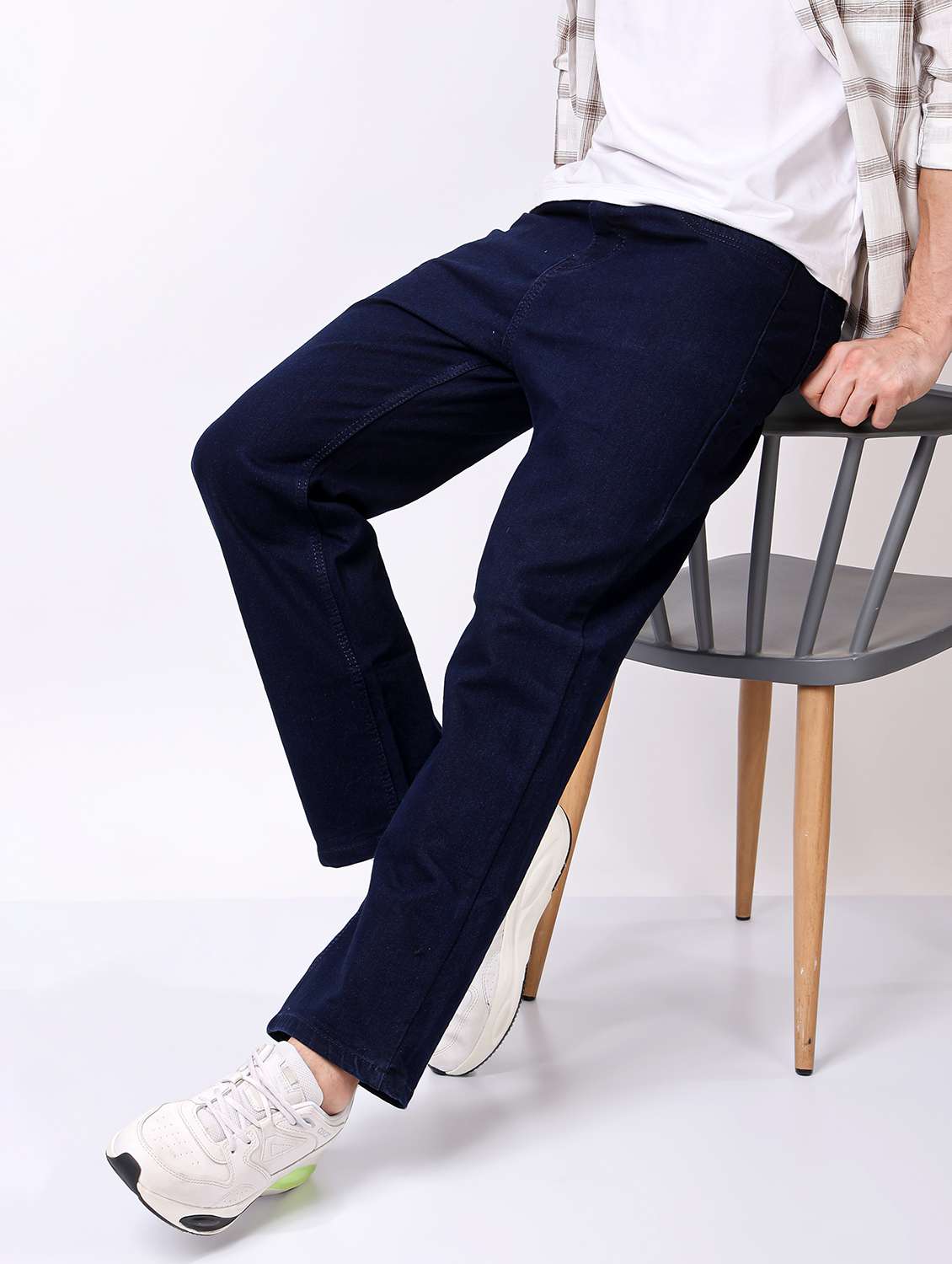 men navy blue mid rise full length jeans