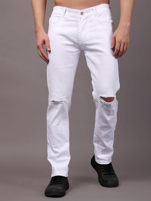 men white slash knee mid rise full length jeans - 21980964 -  Standard Image - 0