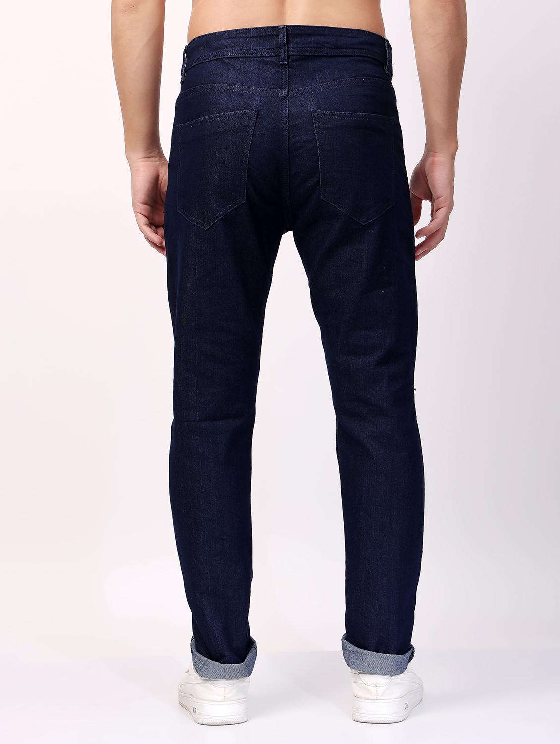 men navy blue slash knee mid rise full length jeans - 21980966 - Standard Image - 2