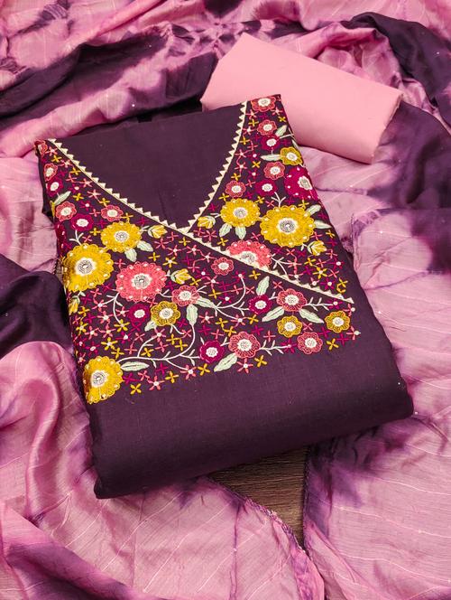 women solid with work embroidered unstitched suit set - 21981000 - Standard Image - 0