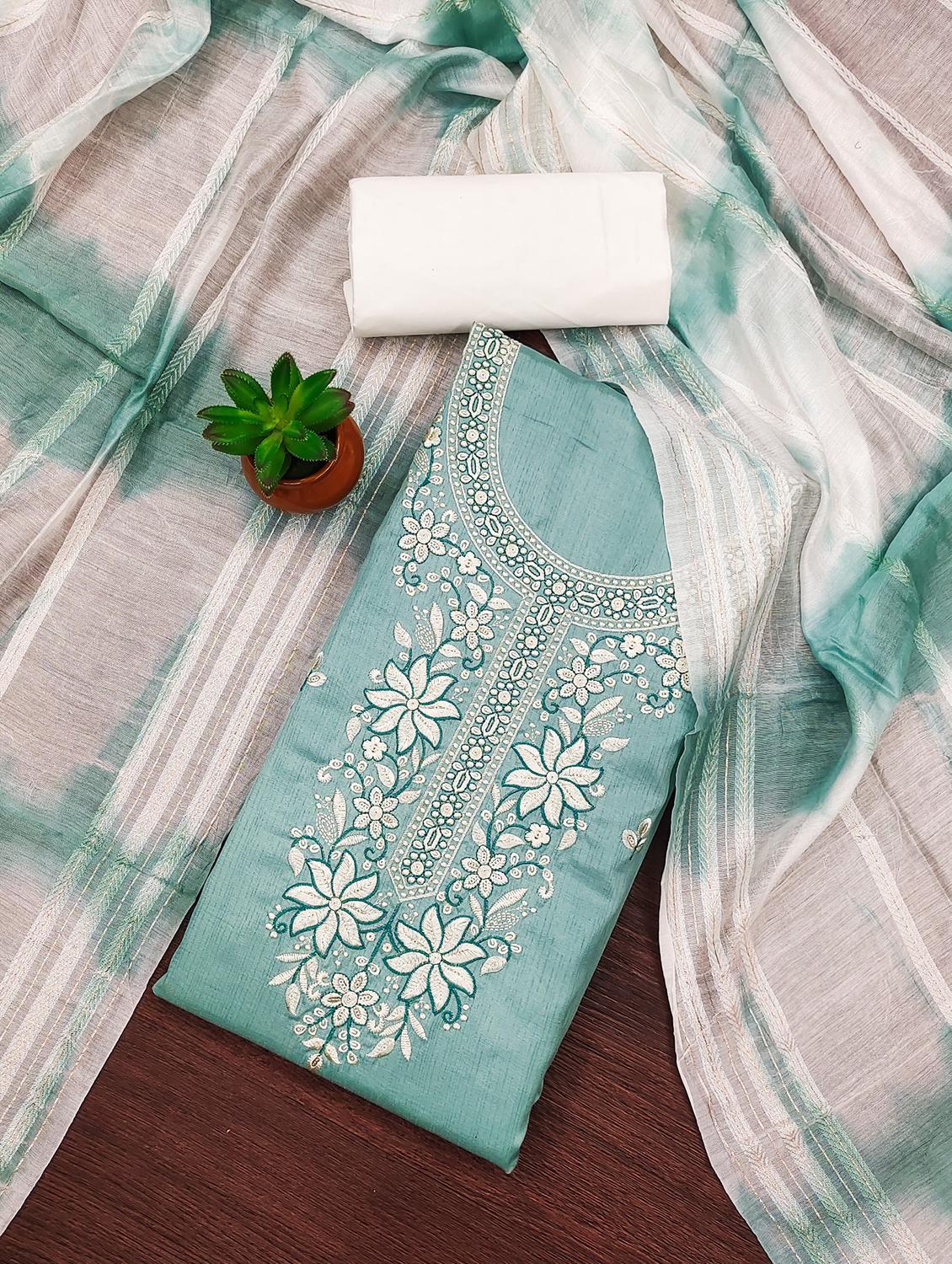 women solid with work embroidered unstitched suit set - 21981001 - Standard Image - 2