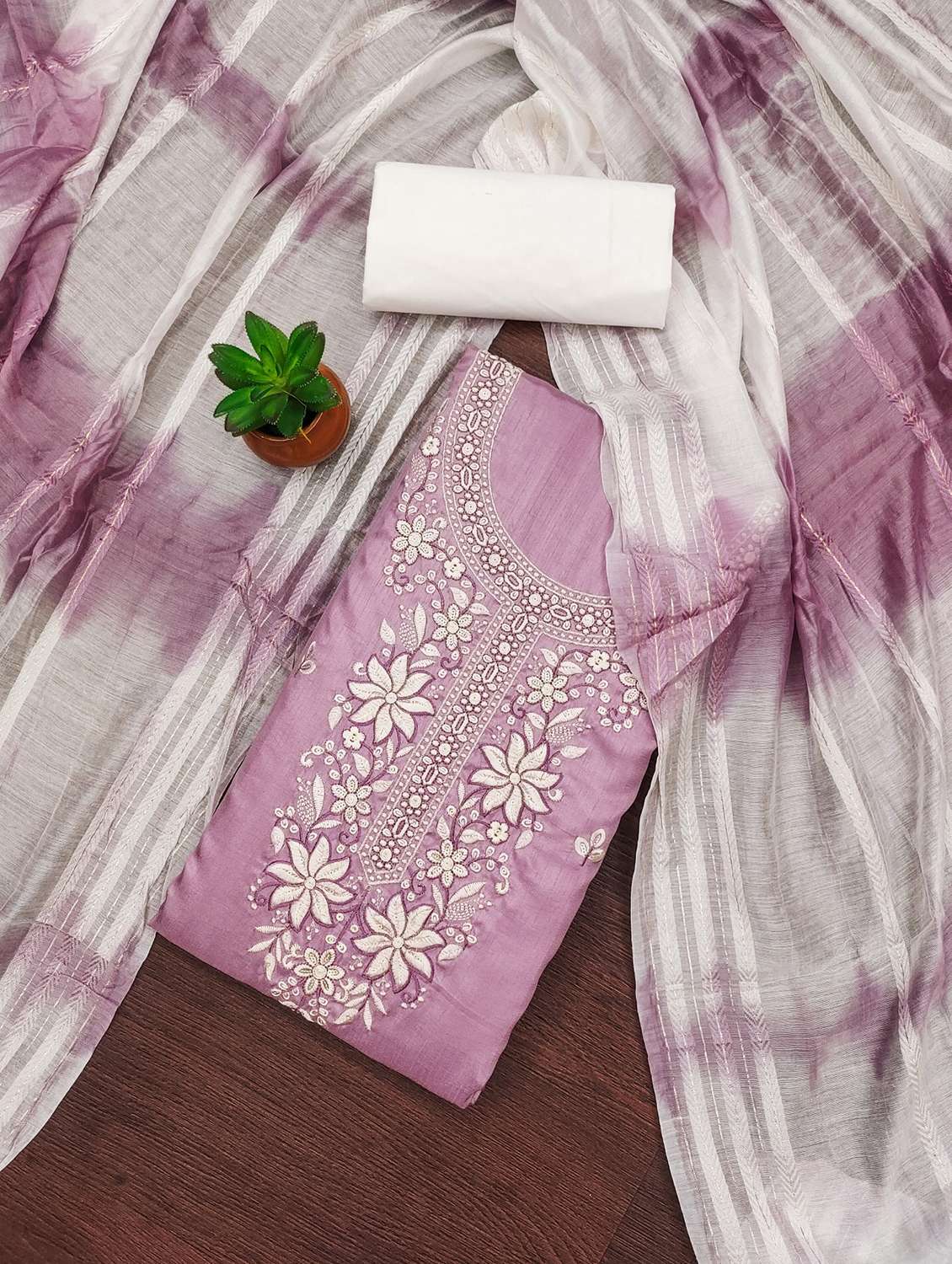 women solid with work embroidered unstitched suit set - 21981003 -  Standard Image - 2