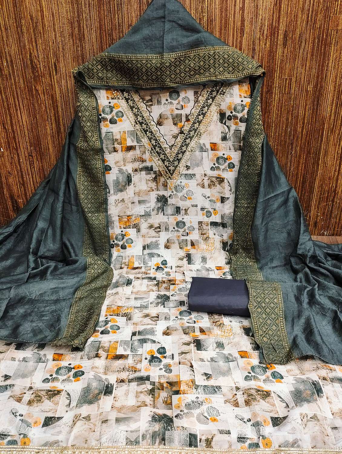 women printed embroidered unstitched suit set - 21981010 -  Standard Image - 2