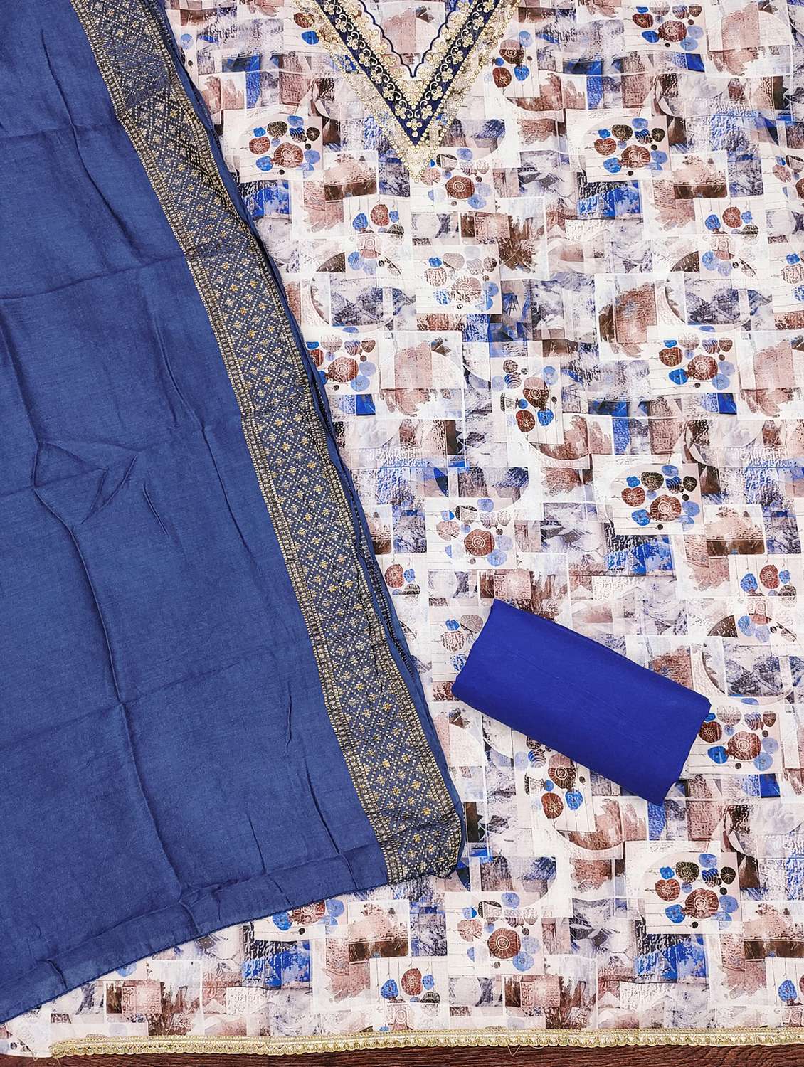 women printed embroidered unstitched suit set - 21981011 -  Standard Image - 2