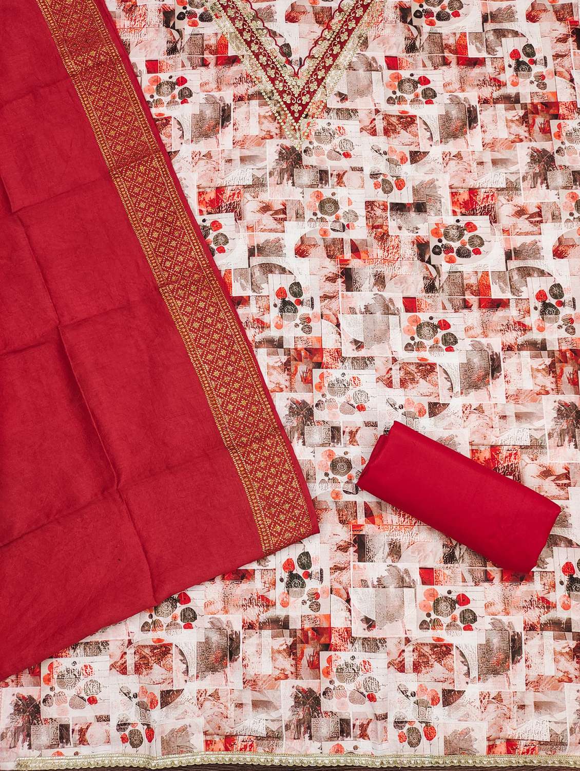 women printed embroidered unstitched suit set - 21981012 -  Standard Image - 2