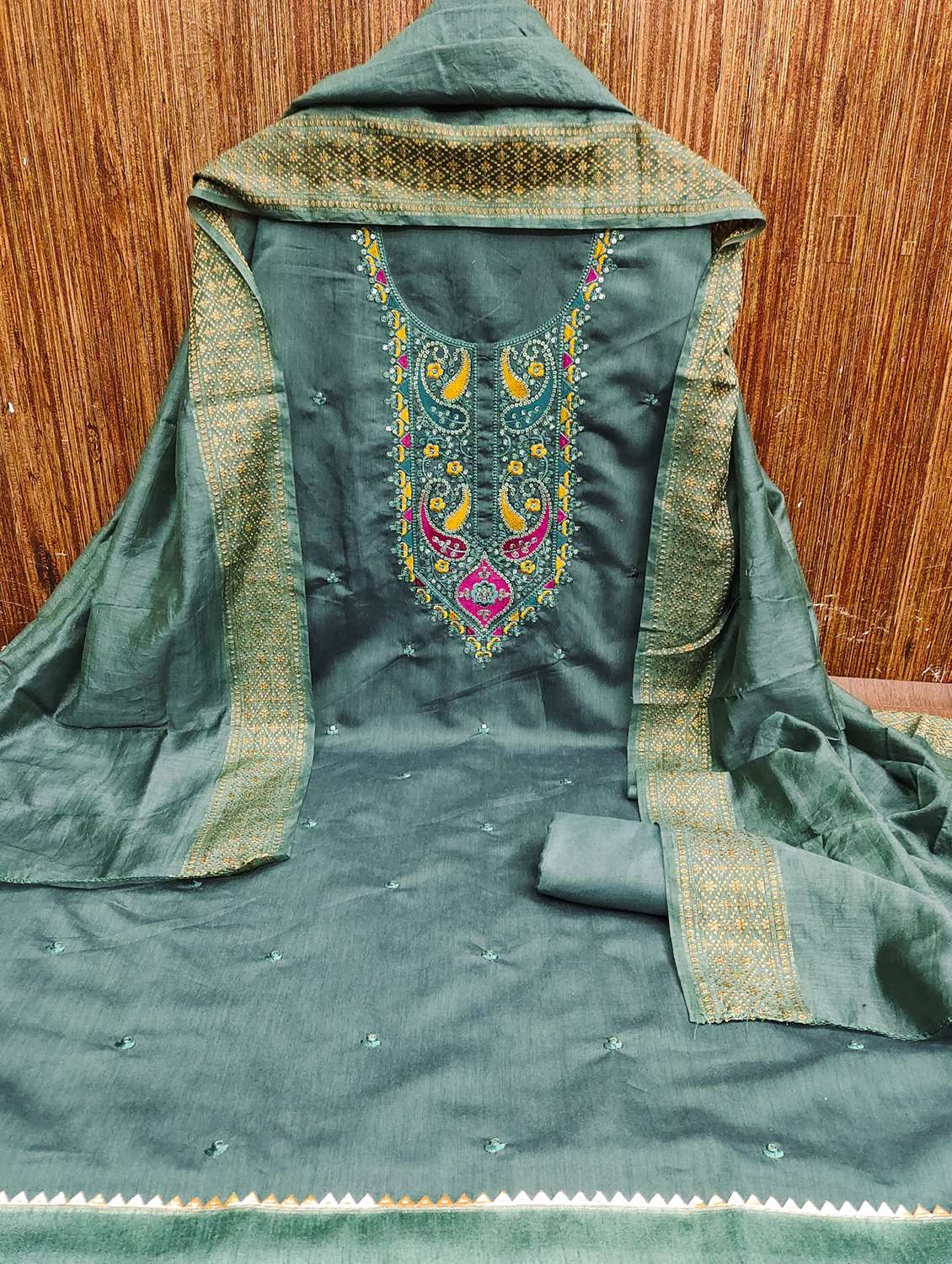 women solid with work embroidered unstitched suit set - 21981020 -  Standard Image - 2