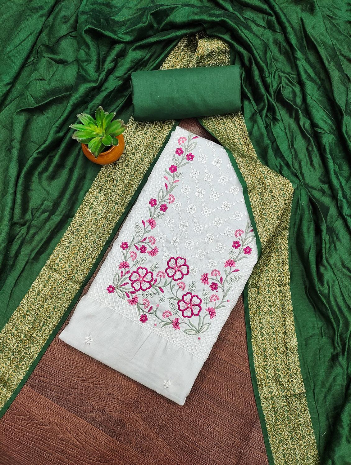 women solid with work embroidered unstitched suit set - 21981021 - Zoom Image - 0