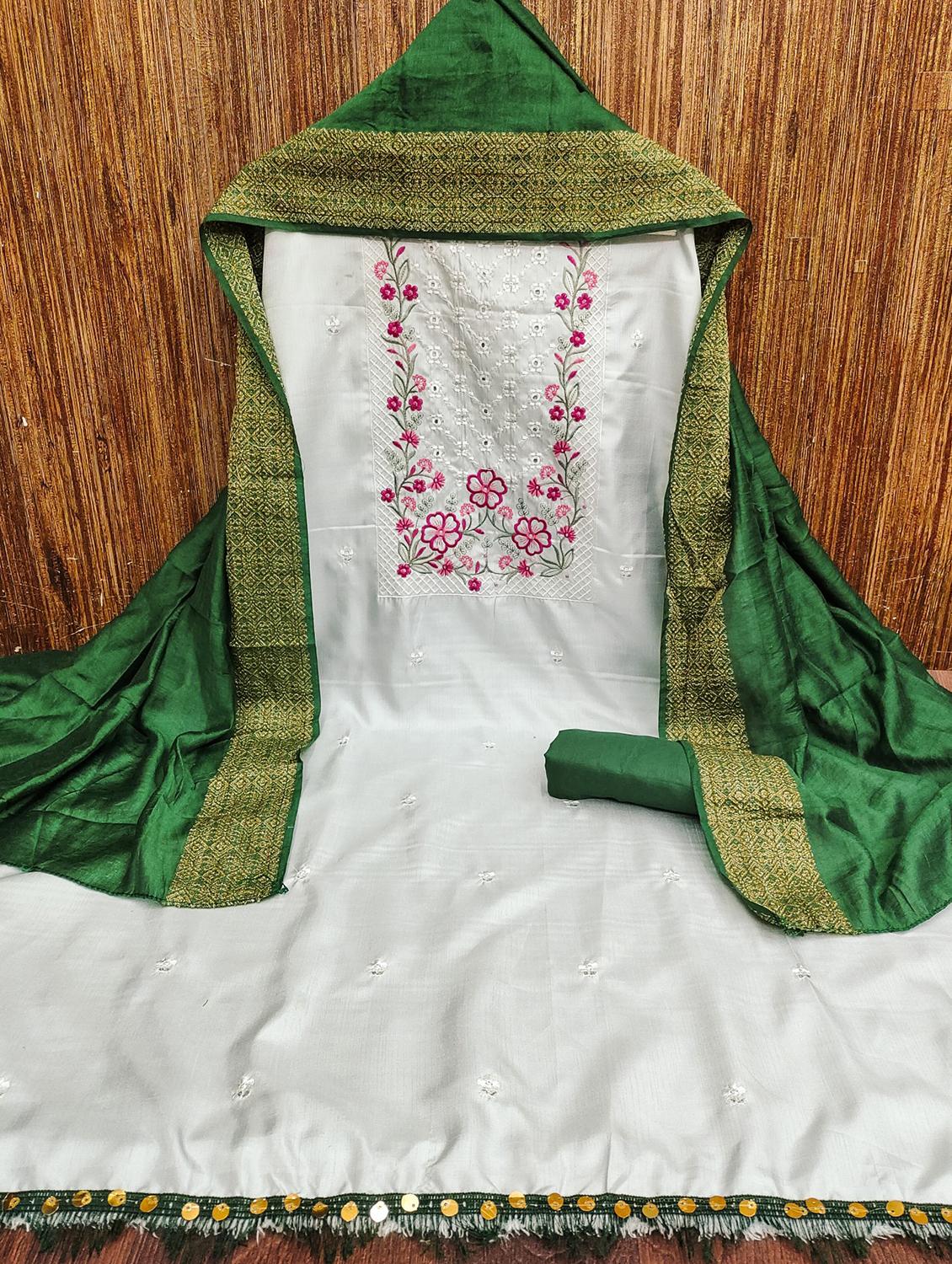 women solid with work embroidered unstitched suit set - 21981021 - Standard Image - 2