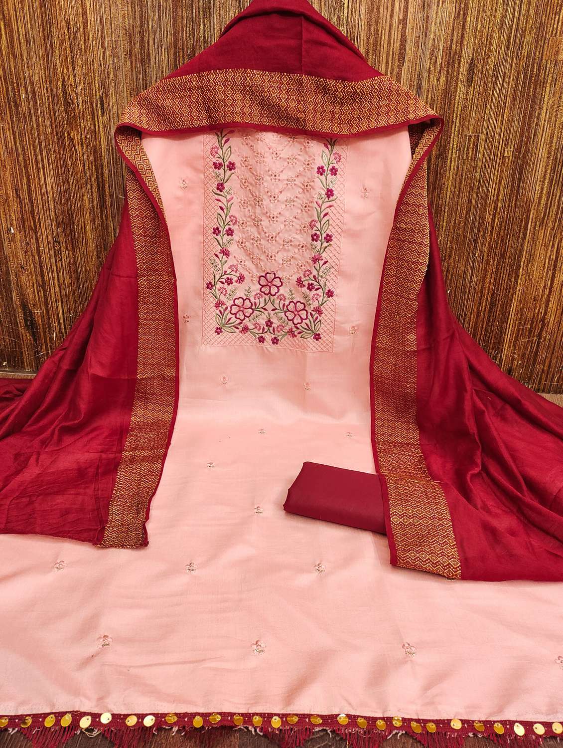 women solid with work embroidered unstitched suit set - 21981023 -  Standard Image - 2