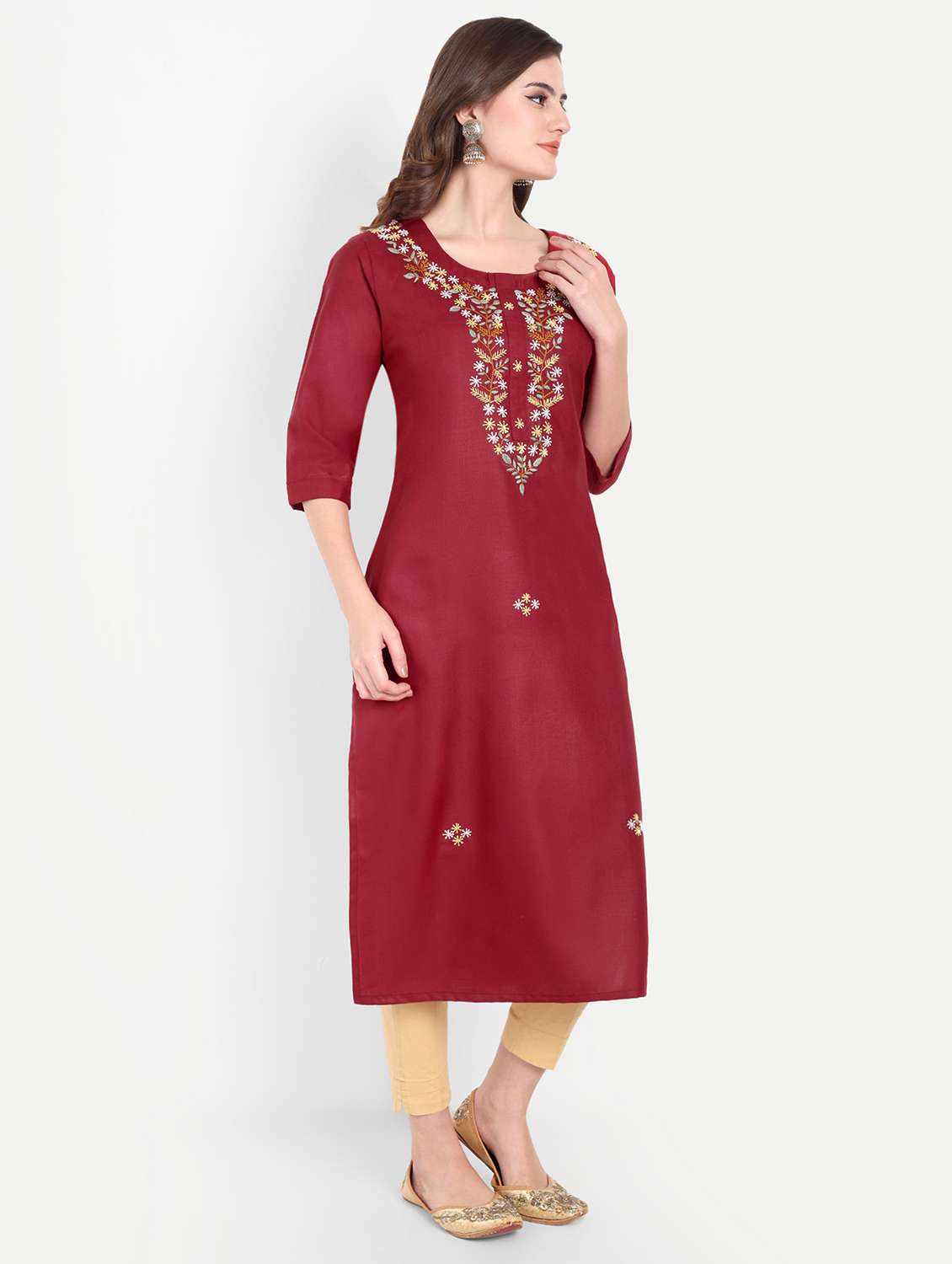 women embroidered three quarter sleeve kurta - 21981040 - Standard Image - 2