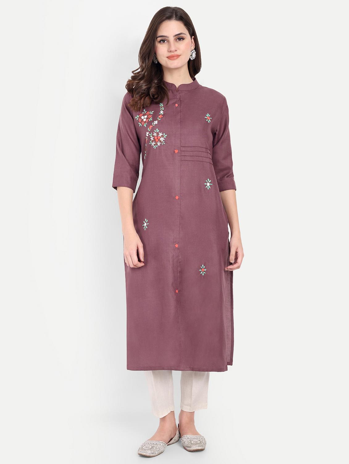 women embroidered three quarter sleeve kurta - 21981041 - Standard Image - 2