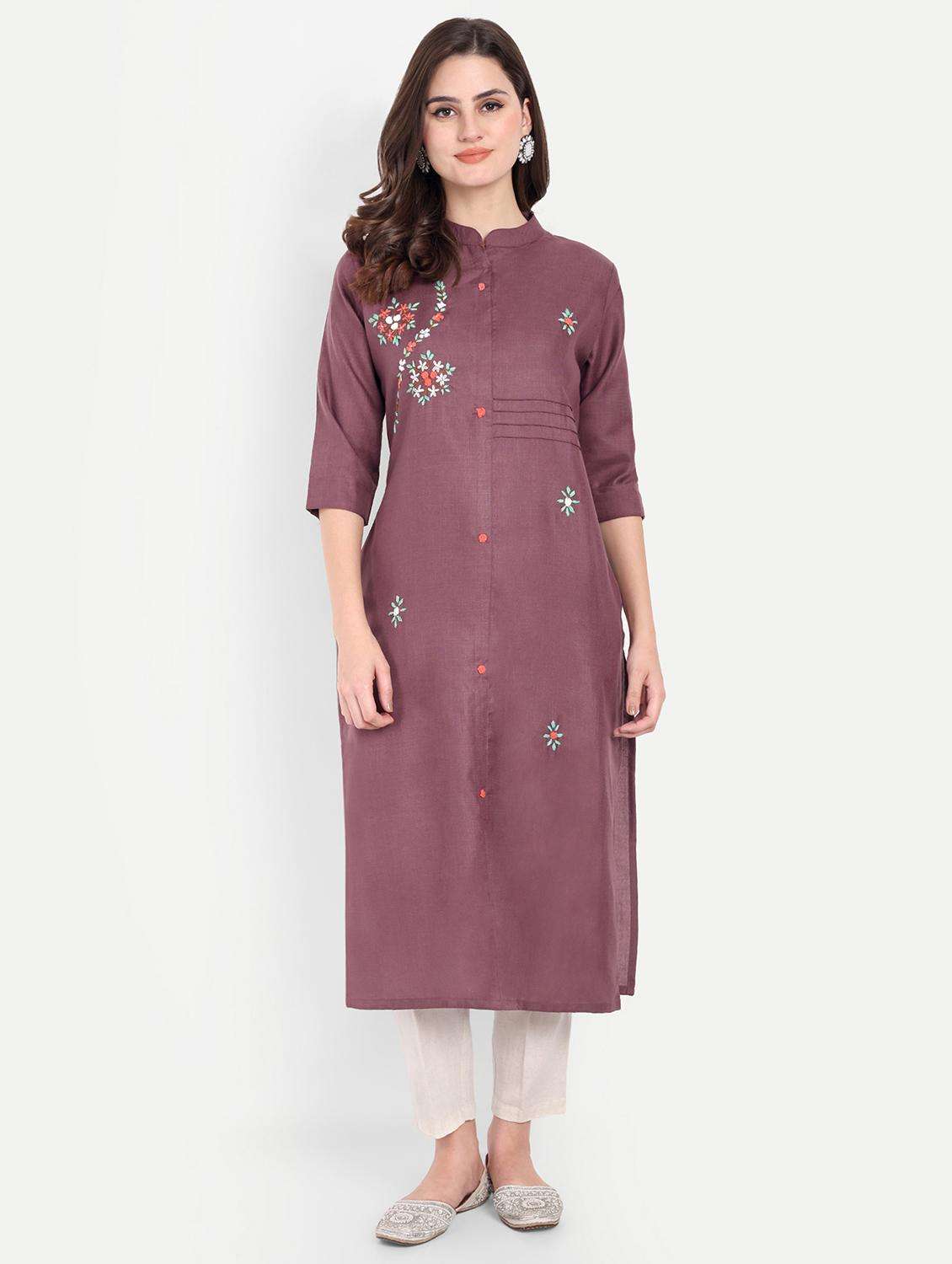 women embroidered three quarter sleeve kurta - 21981041 -  Standard Image - 2
