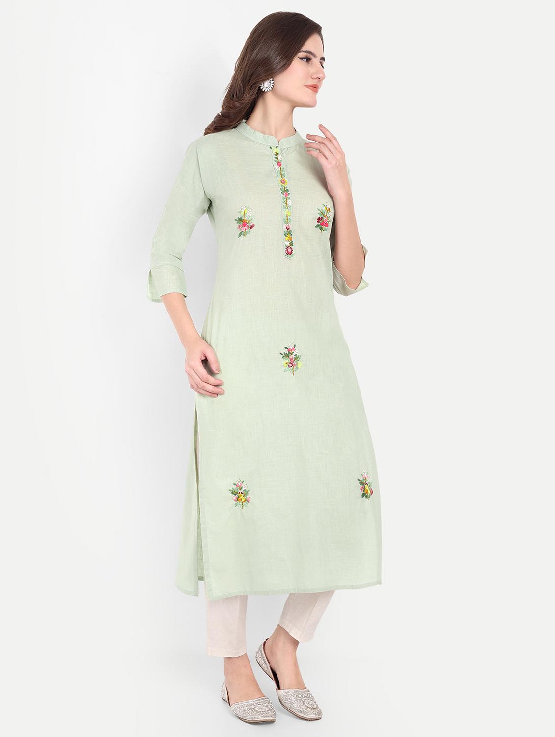 women embroidered three quarter sleeve kurta - 21981042 - Standard Image - 2
