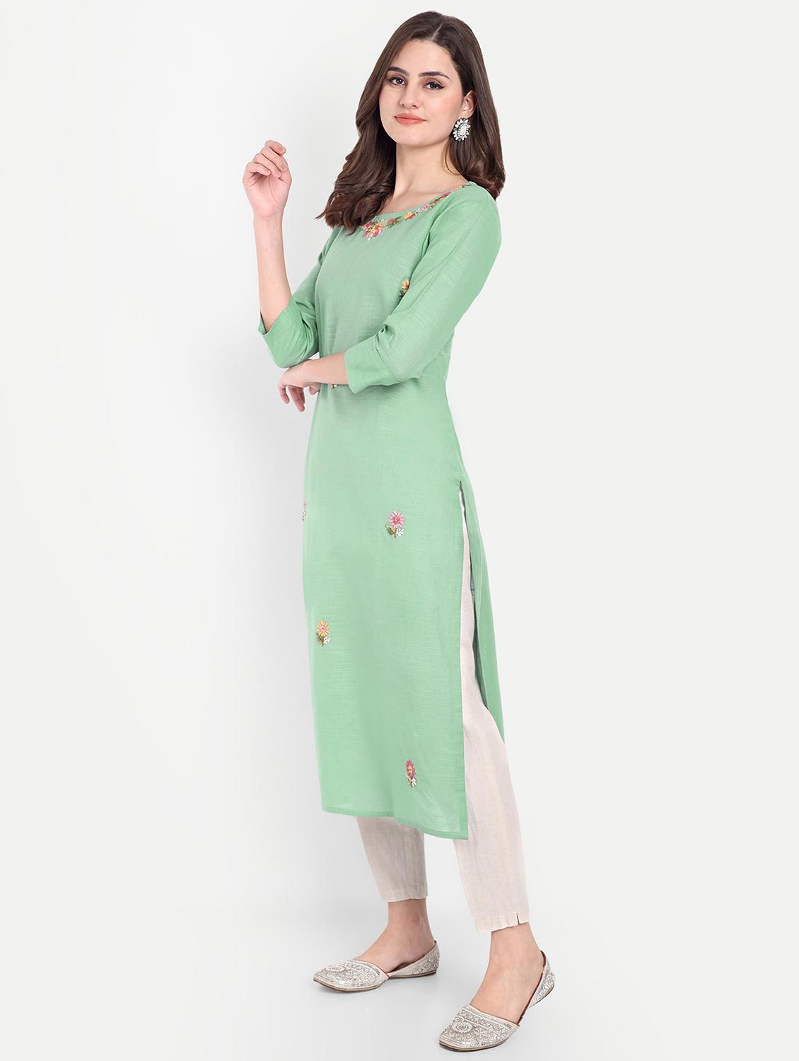 women embroidered three quarter sleeve kurta - 21981043 - Standard Image - 2