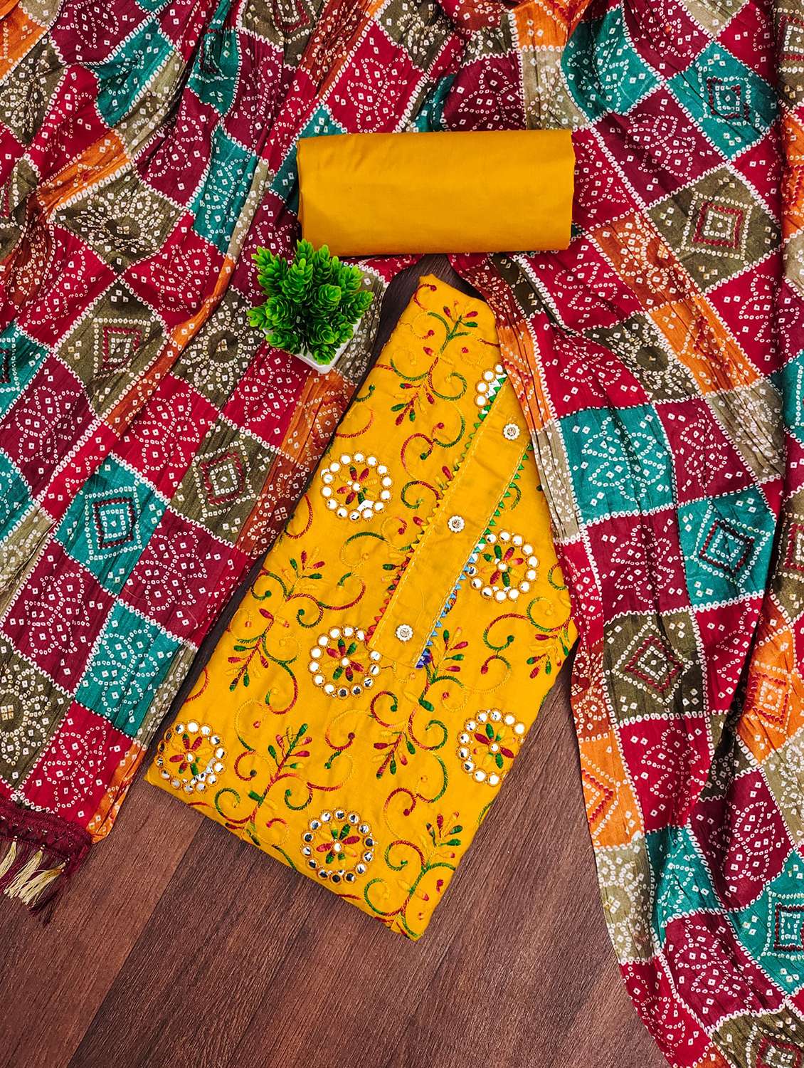 women solid with work embroidered unstitched suit set