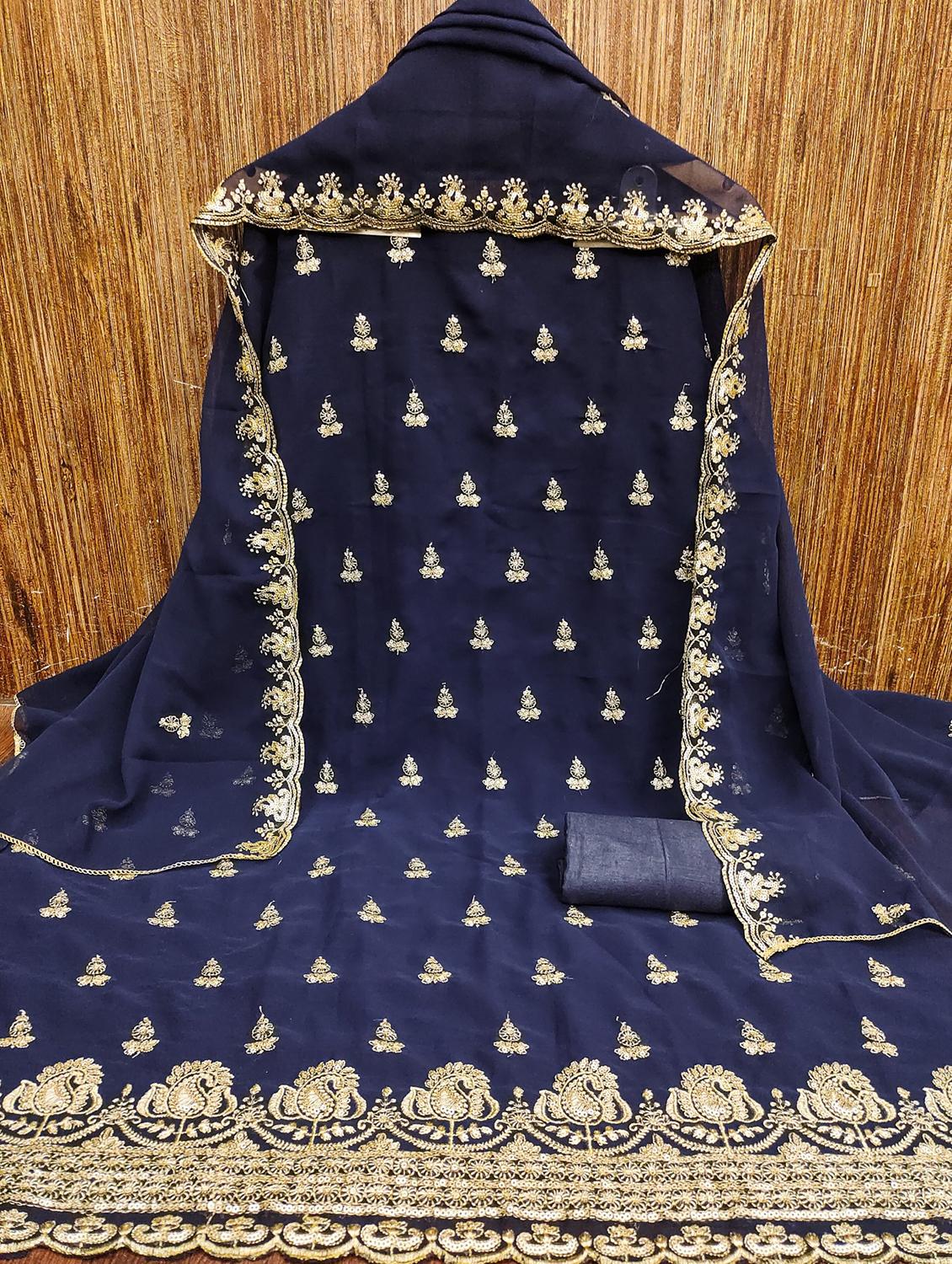 women solid with work embroidered unstitched suit set - 21981141 - Standard Image - 2