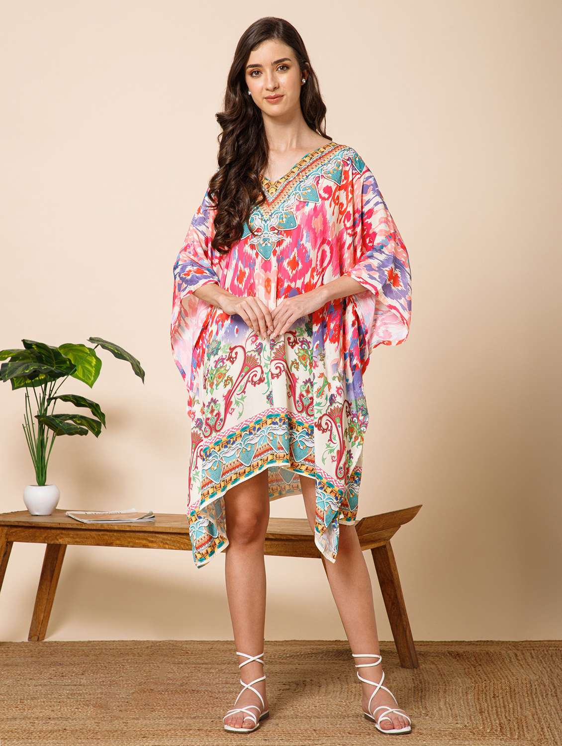 women printed kimono sleeve kaftan dress - 21981164 - Zoom Image - 0