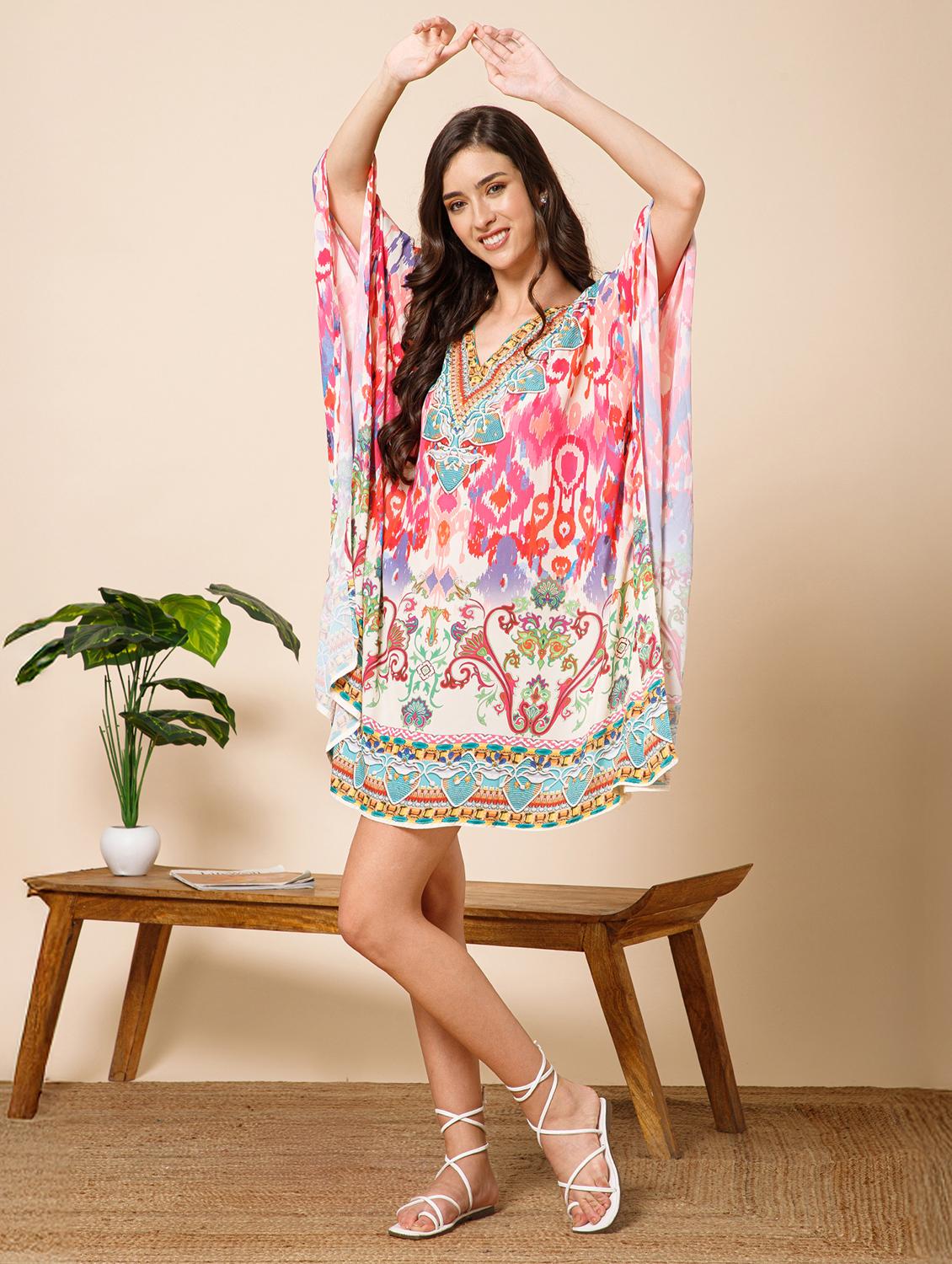 women printed kimono sleeve kaftan dress - 21981164 - Standard Image - 2
