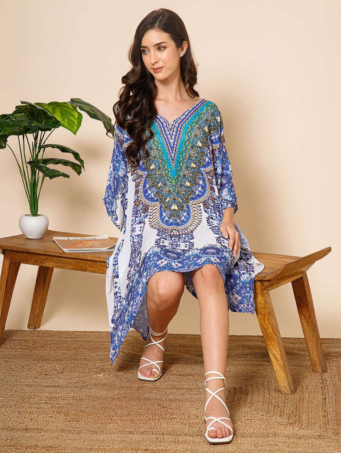 women printed kimono sleeve kaftan dress - 21981165 -  Standard Image - 2