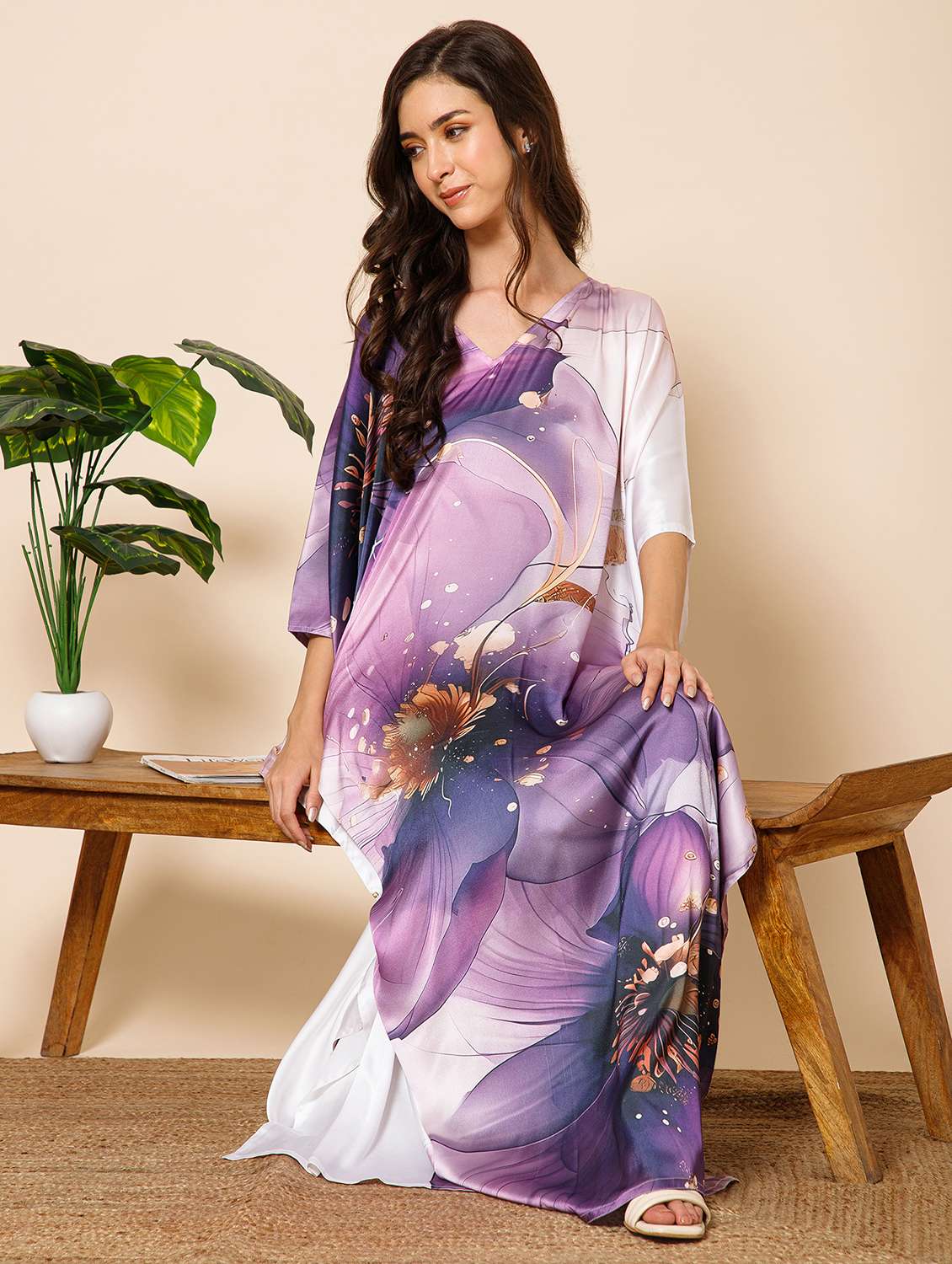 women printed kimono sleeve kaftan maxi dress - 21981167 - Standard Image - 2