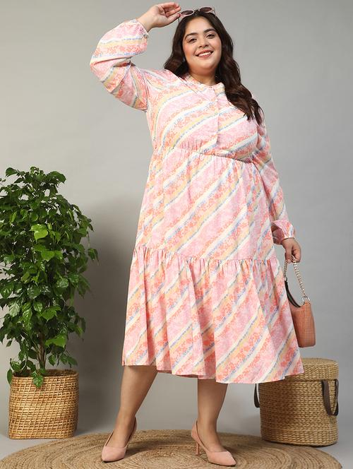 women plus size printed long sleeve tiered dress - 21981173 -  Standard Image - 0