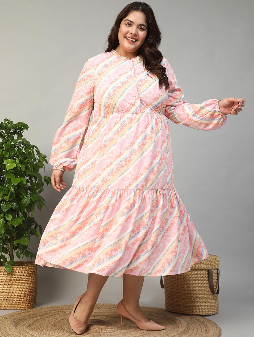 women plus size printed long sleeve tiered dress - 21981173 - Standard Image - 2