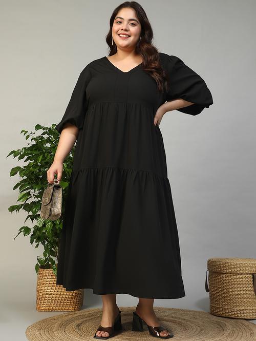 women plus size solid flared sleeve tiered dress - 21981174 - Standard Image - 0