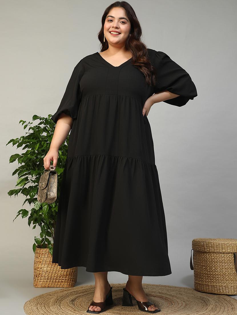 women plus size solid flared sleeve tiered dress - 21981174 - Zoom Image - 0